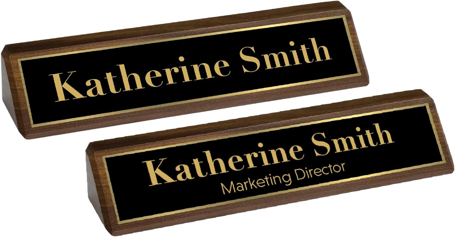 Custom Desk Wedge Name Plate - Personalized Titles and Styles (2x10 Inch, Solid Walnut w/Name Plate) - Image 5