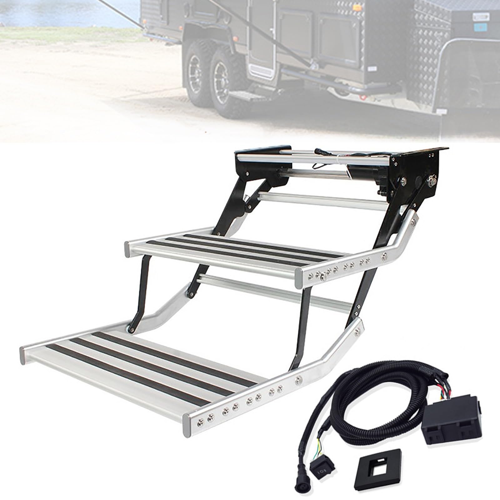 Escalones Plegables para autocaravanas, escalones eléctricos automáticos para autocaravanas, Escalera para Autocaravana con luz LED, escalones Antideslizantes, Escalera de Entrada Plegable