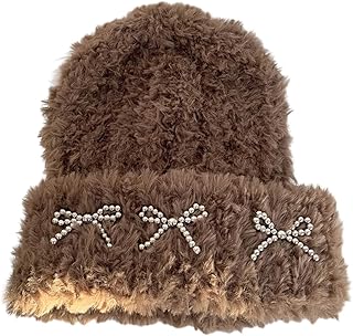 Gorro de invierno para niñas con lazo de metal, para invierno, para estudiantes, ciclismo, esquí, escalada, clima frío, color marrón, marrón, Talla única