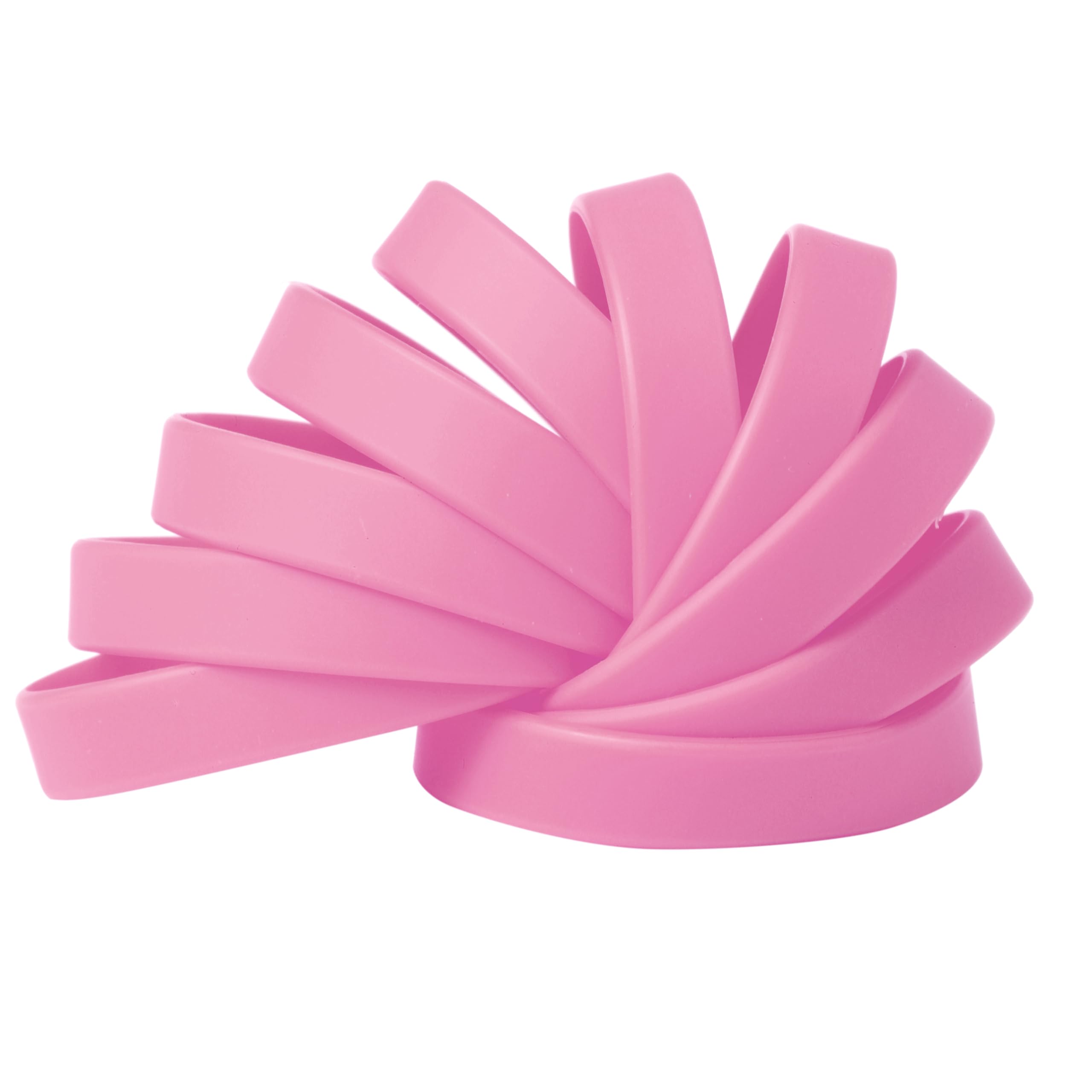 Komonee Plain Baby Pink Coloured Silicone Sports Arm Exercise Wristband Bracelets Rubber Wrist Bands Party Accessories For Men Women Boys Girls (Pack of 10)