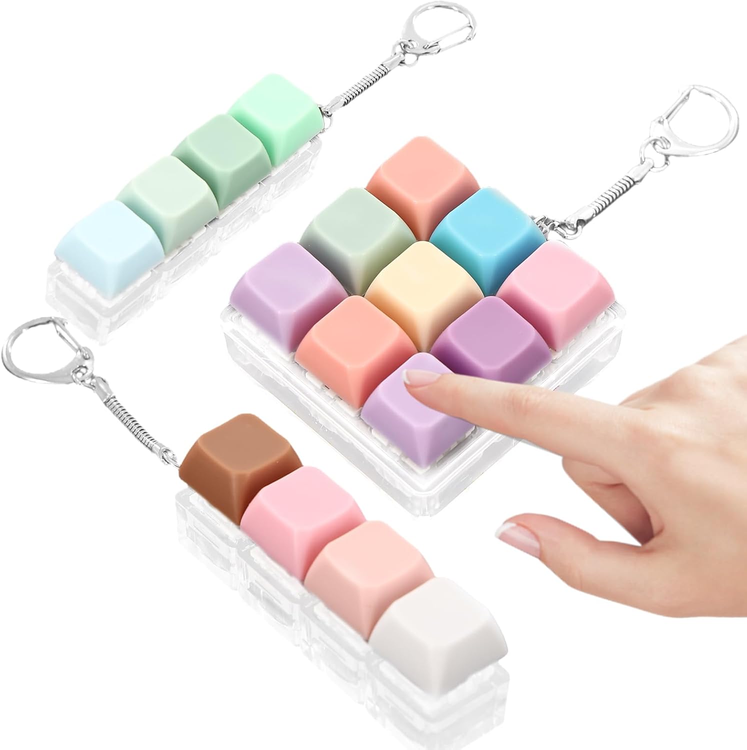 3 Pieces Keyboard Fidget Toy, Decompression Toys Keyboard Clicker Toy with Keychain for Adults to Relieve Stress and Pass Time (Style A)