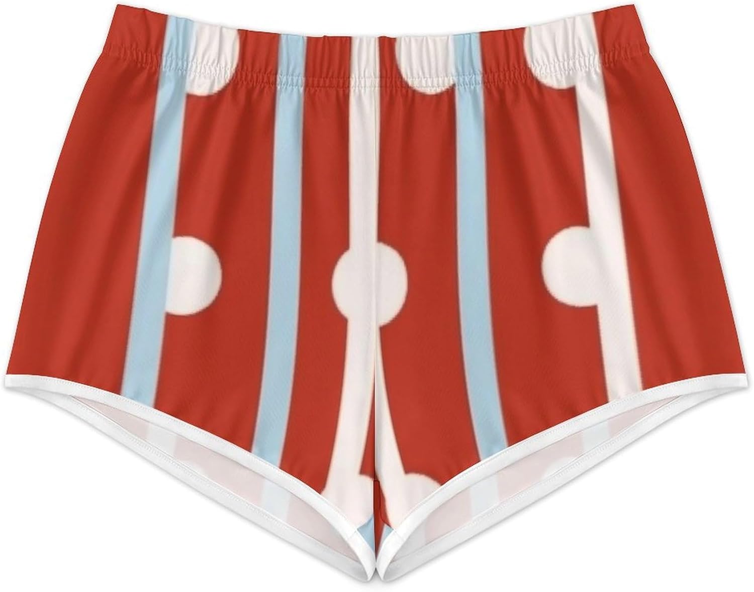Red White Stripe Novelty Floral Tropical Print Shorts Ladies Lightweight Loose Holiday Beach Shorts