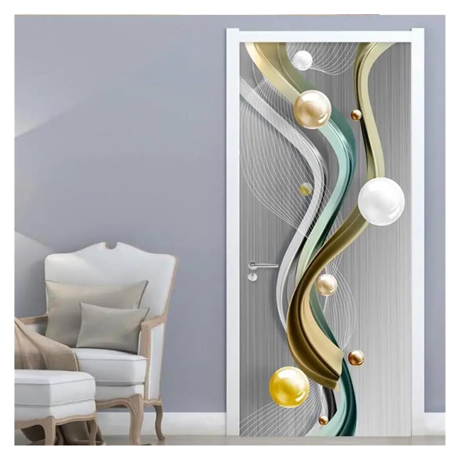 Sticker de porte 3D lignes abstraites 95x215cm en PVC auto-adhésif pour salon modern