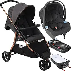 Carrinho com Moises Bebe Conforto Base Burigotto CR3 Gray Cobre