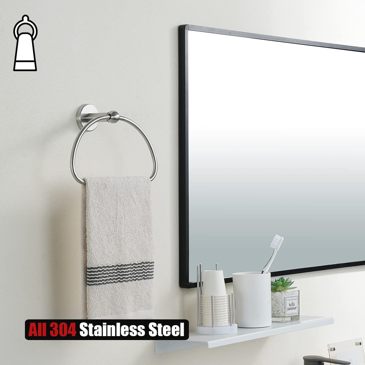 JQK Towel Ring, Stainless Steel Half Ring Towel Holder for Bathroom 7 Inch Brushed Finished Wall Mount, TR160-BN - Image 3