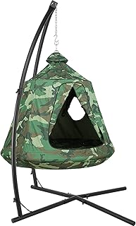X-Shaped Hanging Tree Tent w/Swing Chair,Hammock Chair Stand Canopy w/Steel Frame,Indoor Outdoor Egg Basket Patio Seat w/Adjustable Solid Stand,Bedroom Porch Balcony Garden 330lb (Camouflage) - Buy now