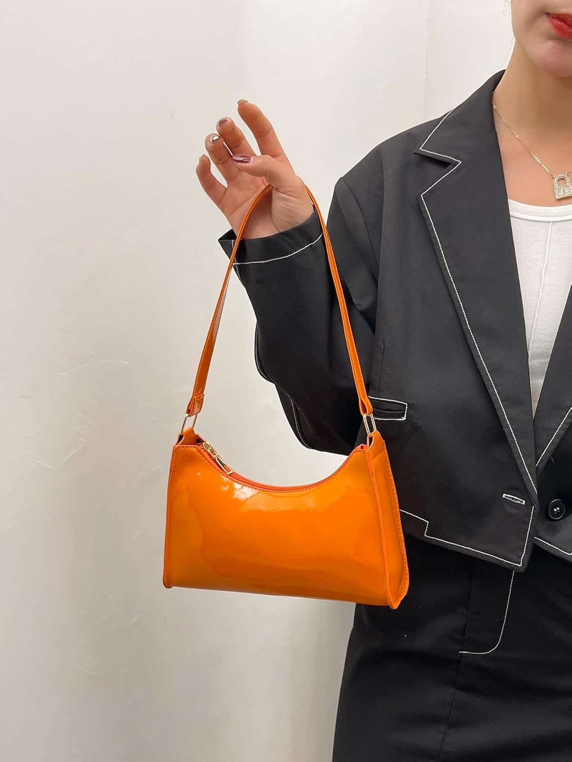 QWINEE Women's Artificial Patent Leather Tote Bag for Women Zipper Square Satchel Purse Ladies Shoulder Crossbody - Image 6