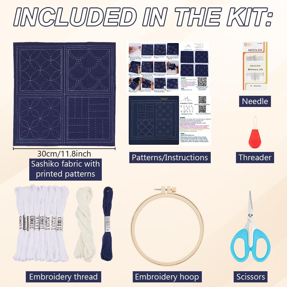 FREEBLOSS 4 Set Sashiko Coasters DIY Kit with Instructions Pre- Printed Sashiko Kit for Beginners Sashiko Practice Project Blue Ocean Waves Embroidery Kit Sashiko Printed Cloth Coaster