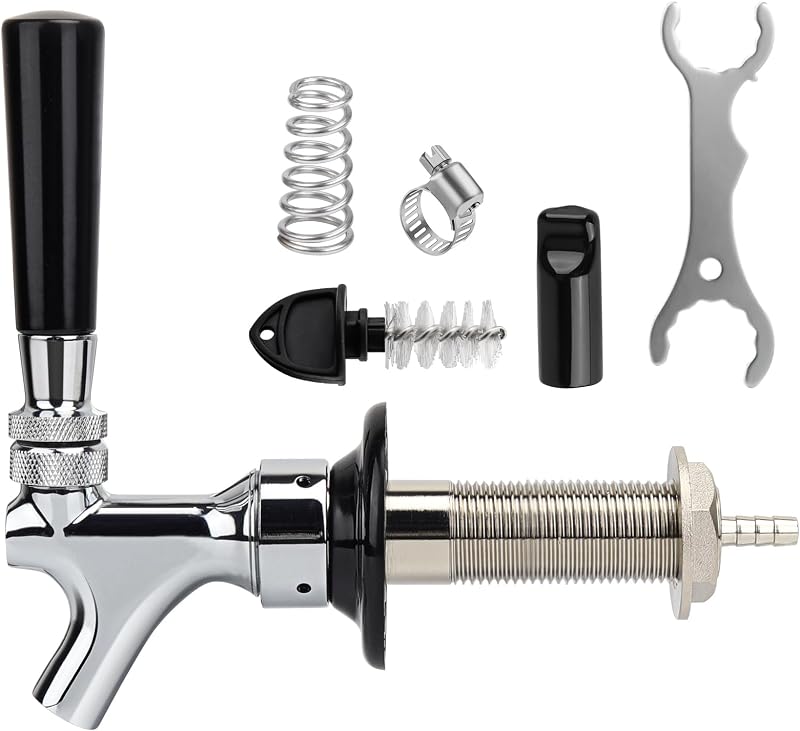 FERRODAY New 3-1/8 inch Shank, Stainless Steel Core Draft Beer Faucet | Chrome Plated Beer Tap, No-Rust No-Leak Beer Tap Faucet, 1/4 Barb Keg Tap Faucet Kegerator Faucet Parts for Homebrew