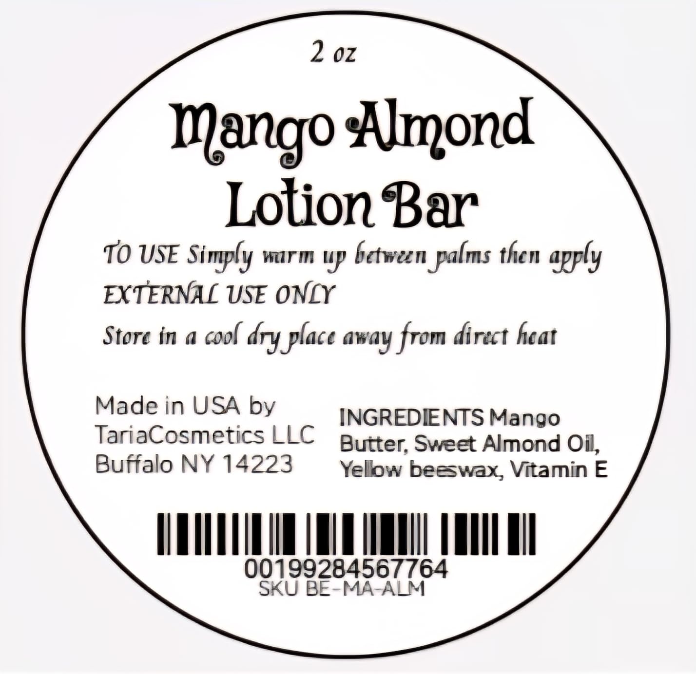 Mango Almond Lotion Bar - Fragrance Free Organic Mango Butter and Almond Oil