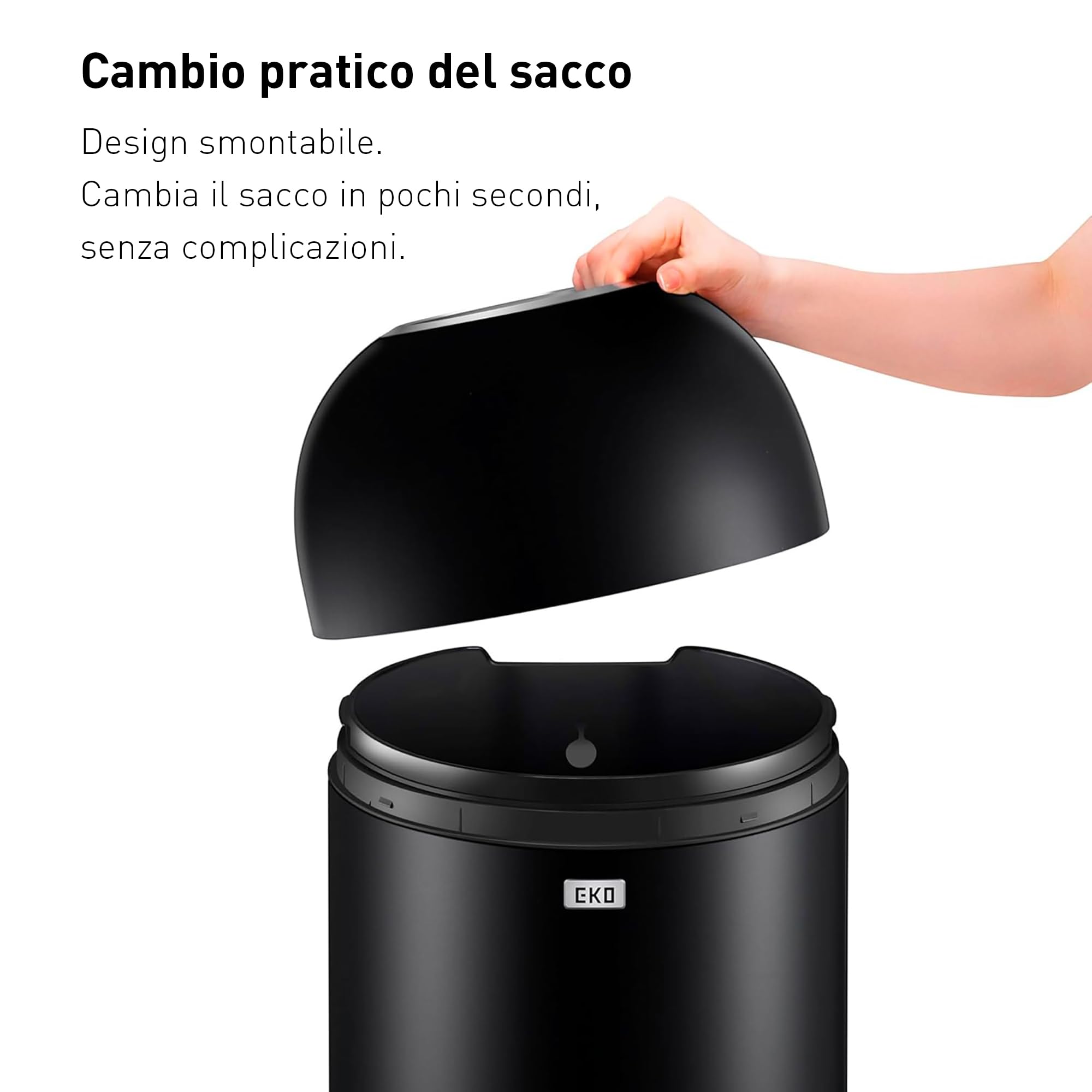EKO Pattumiera 30L Eternal Nero Opaco Acciaio Inossidabile Uso Commerciale, per Interni ed Esterni, Pattumiera in Metallo Extra Large per Casa Ufficio Secchio Interno in Metallo.