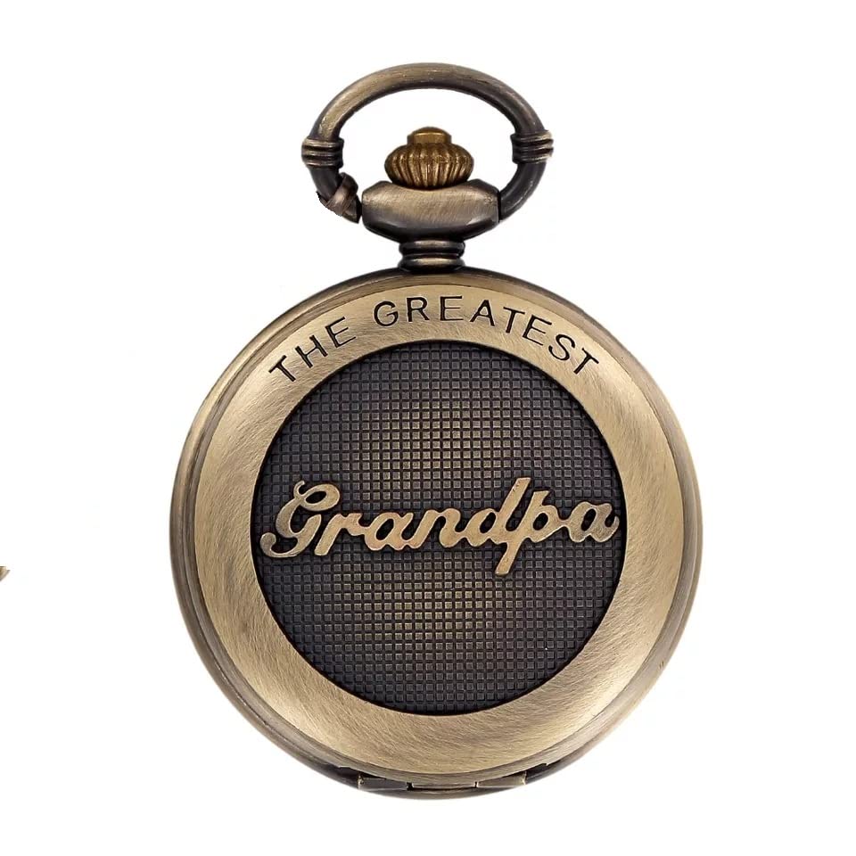 Pocket Watch Gift | The Greatest Grand Father Embossing | Numerical Dial | Metal Design | Bronze | Vintage | Antique Key Chain Style Gandhi Watch for Men