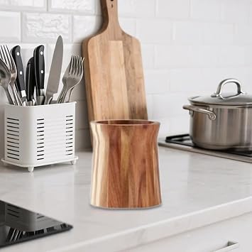 Utensil Holder Rotatable Acacia Wood Kitchen Accessory Container Rotatable Storage Container Wooden Utensils Storage Container with Rotating Plate for, small