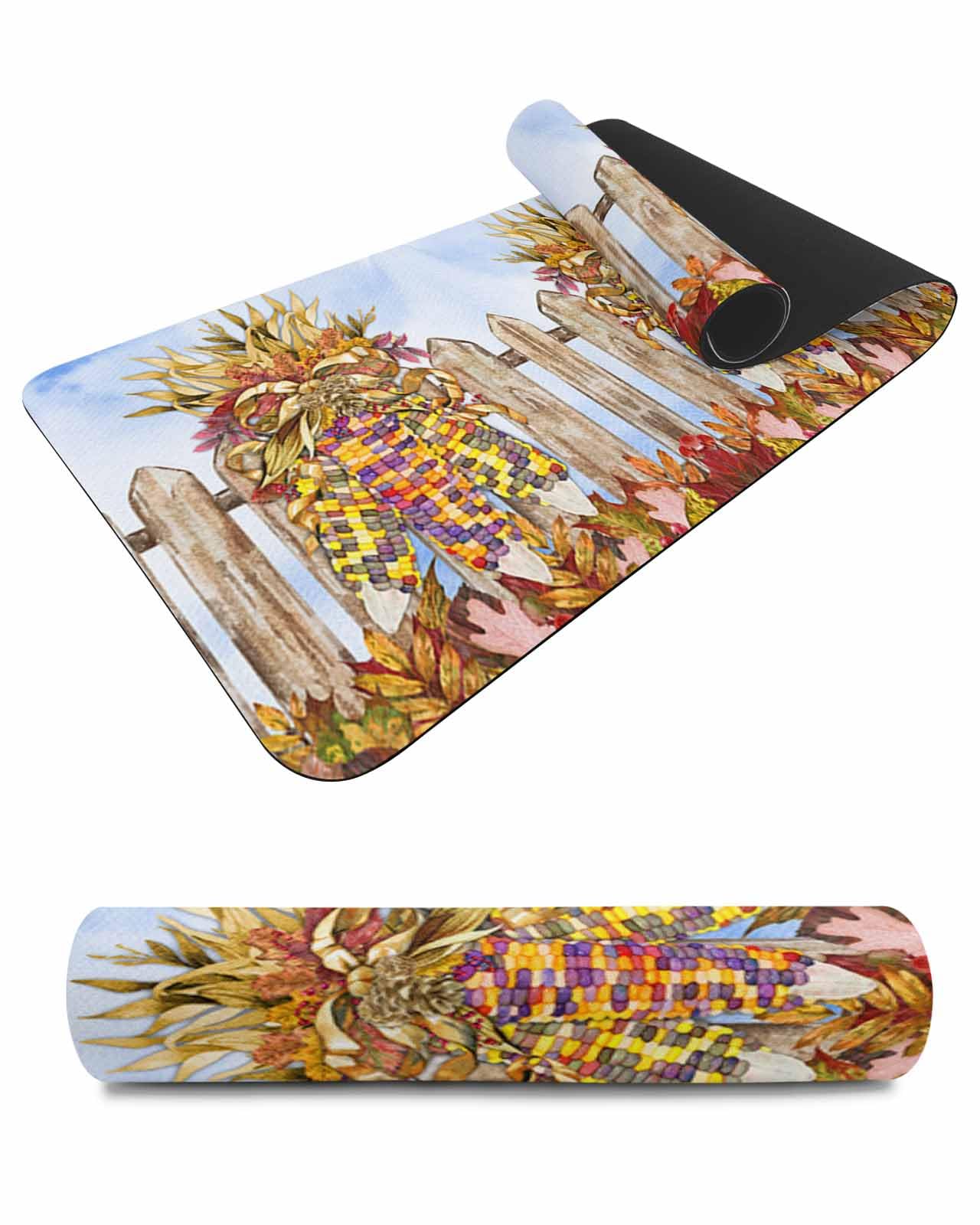 Debedcor Heat Proof Table Pads Waterproof Decorative, Colorful Corn Non-Slip Table Countertop Protector, Fall Farm Harvest Wooden Fence Insulation Mat for Kitchen Room, 40 x 12 Inches