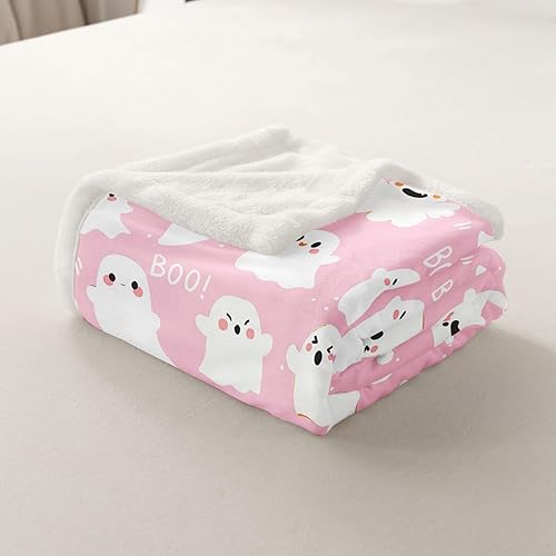 Miniatura 5 de Manfei Manta de fantasmas de Halloween con temática de Halloween para sofá, manta de cama rosa de Halloween para niños, niñas y adultos, decoración