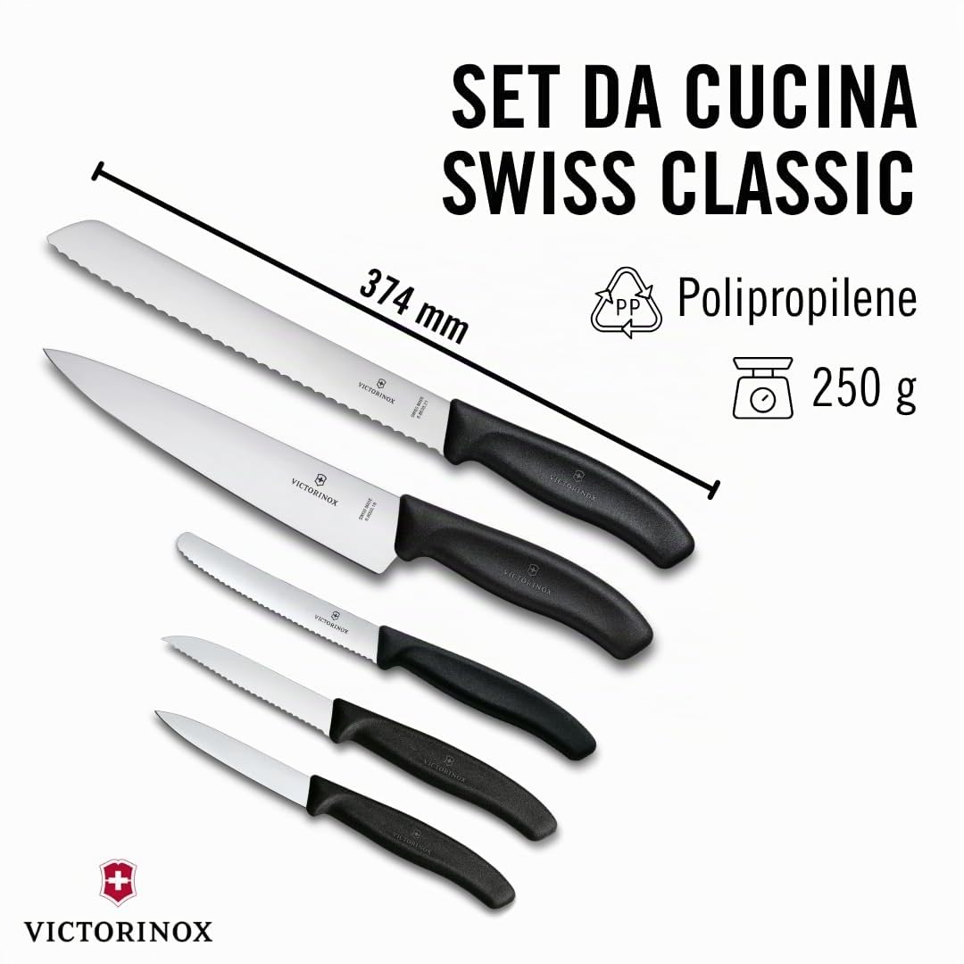 Victorinox Swiss Classic, set coltelli da cucina (5 pezzi) in confezione regalo, con lame in acciaio inox, nero