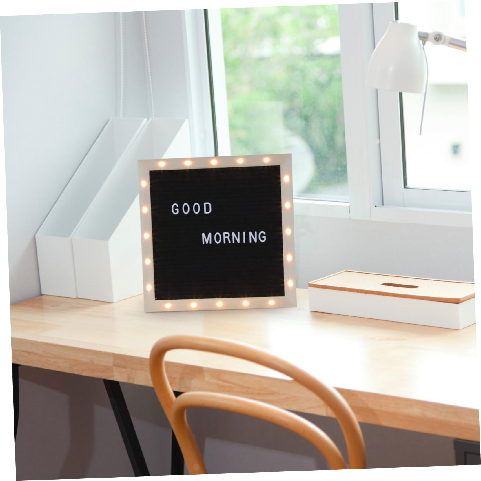 Holz Nachrichtentafel mit LED Licht, Filzbrett, 1 Satz, Schwarz