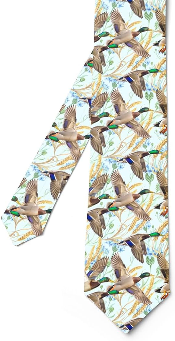 jejeloiu Mallard Duck Men's Ties 57"x3.1" Wild Duck Hunting Business Wedding Party Ties Floral Botanic Wild Animal Necktie
