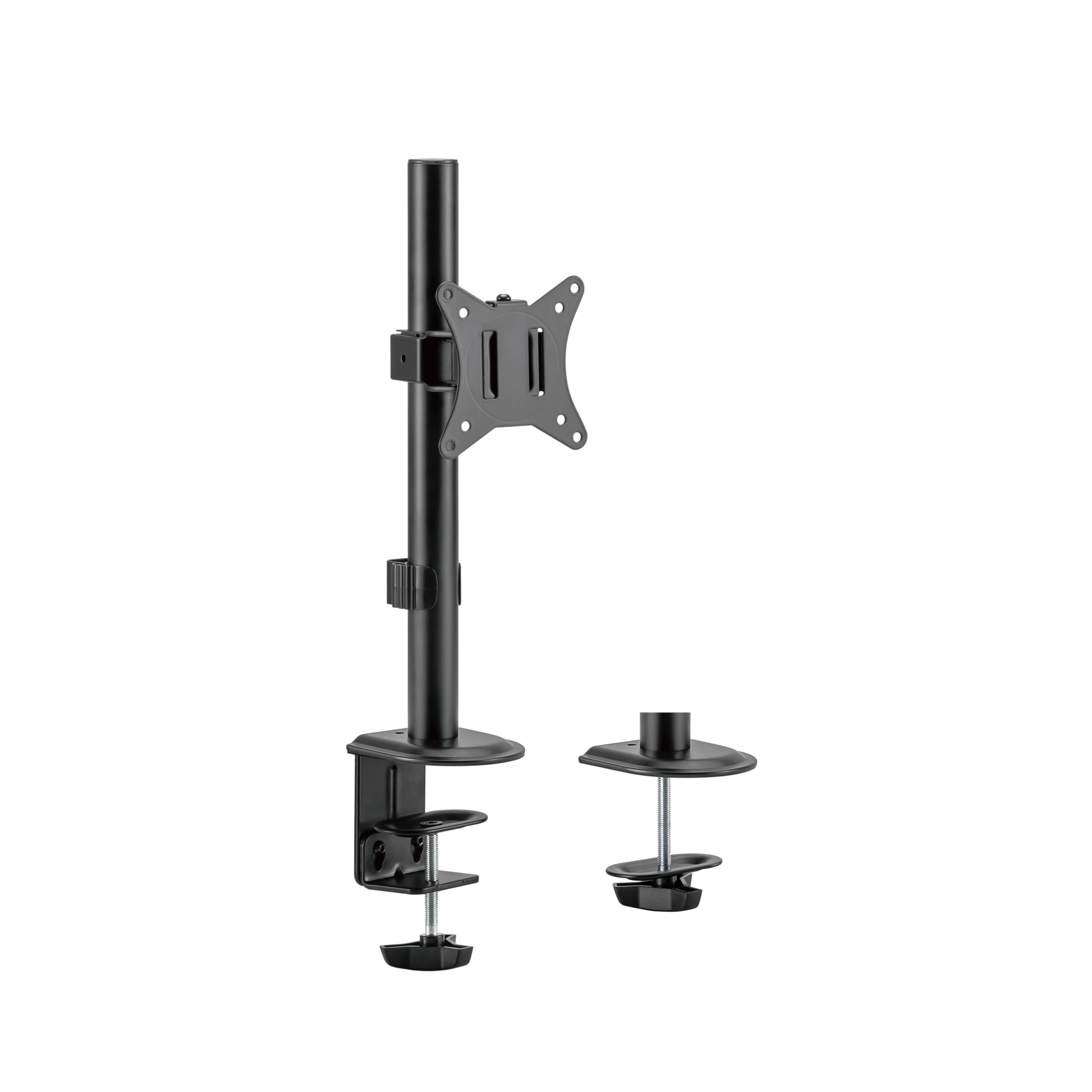 conecto Supporto per monitor regolabile in altezza per 1 schermo da 17 a 32 pollici, inclinabile e orientabile, VESA 75 e 100, supporto da tavolo, supporto per schermo, nero