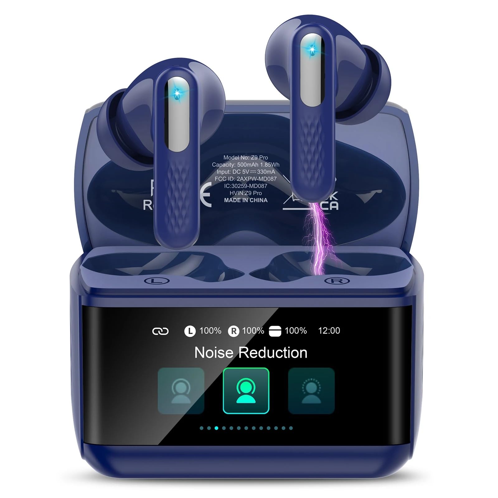 ZYHKON Bluetooth Kopfhörer mit Touchscreen, In Ear Kopfhörer Kabellos Bluetooth 5.4 mit ANC/ENC Mic mit Geräuschunterdrückung, 48H HiFi Stereo Ohrhörer mit 5 EQ-Modi, IP7 Wasserdicht, USB-C, Blau