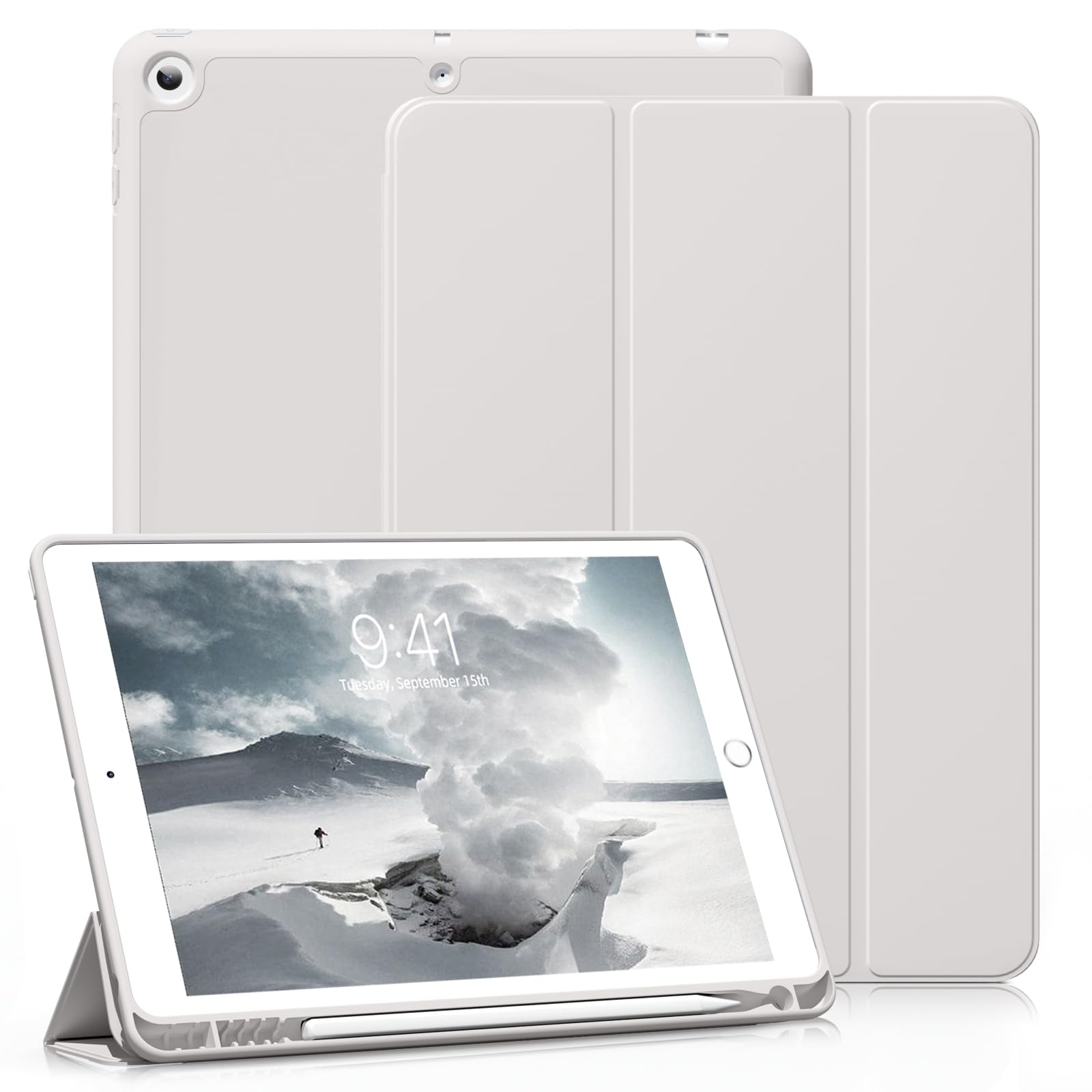 ZKTUYU Hülle für iPad 9./8./7. Generation mit Stifthalter ipad 9 Generation hülle 10.2 Zoll Modell 2021/2020 / 2019, für iPad 10.2 Zoll, Ultradünne Schutzhülle aus TPU mit Standfunktion, Grau