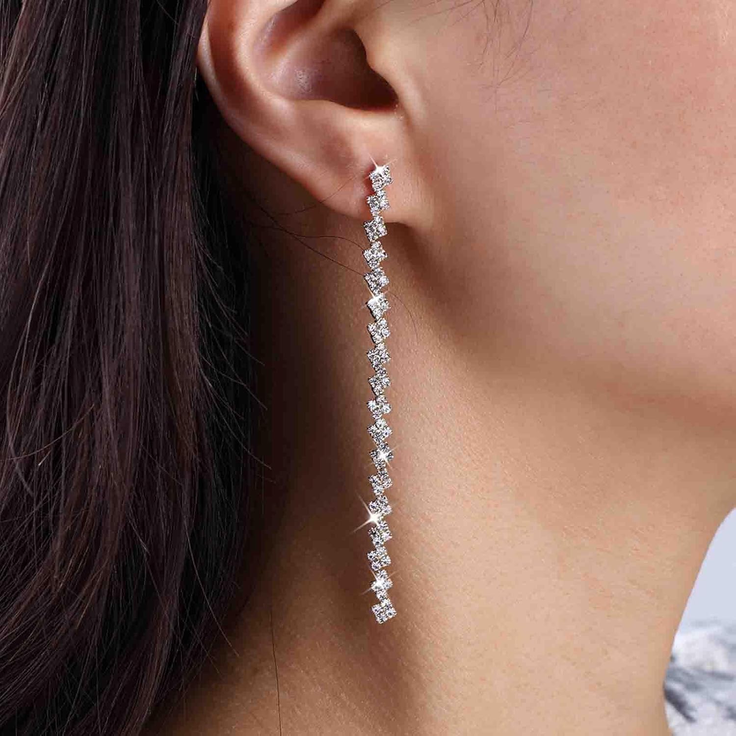 Boho Rhinestone Tassel Earrings Long Crystal Chain Earrings Gold Cz Earrings Cz Fringe Drop Earrings Jewelry for Women - Image 2