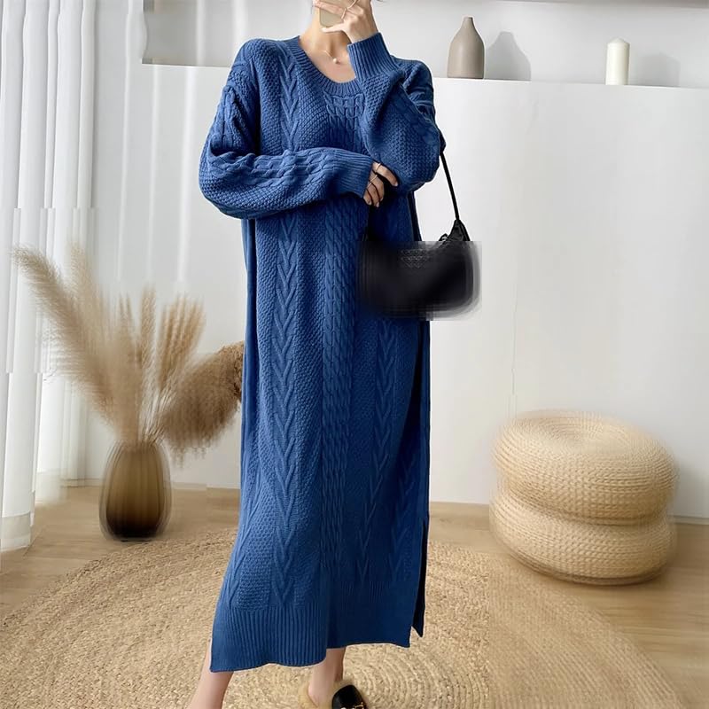 Maglione da donna Autunno Inverno Lavorato a Maglia Abito di Grandi Dimensioni Spacchi Intrecciati Sciolto