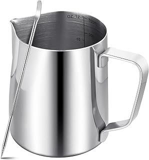 Milchkännchen für Kaffeemaschine,350 ml/12 fl.oz Milchkanne aus Edelstahl 304,Barista-Zubehör aus Metall für Cappuccino,Latte und Espresso,Spülmaschinenfest