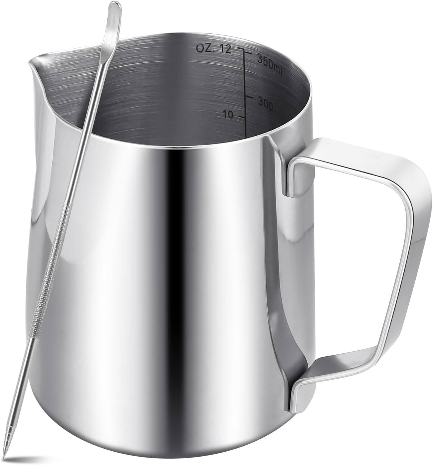 Milchkännchen für Kaffeemaschine,350 ml/12 fl.oz Milchkanne aus Edelstahl 304,Barista-Zubehör aus Metall für Cappuccino,Latte und Espresso,Spülmaschinenfest
