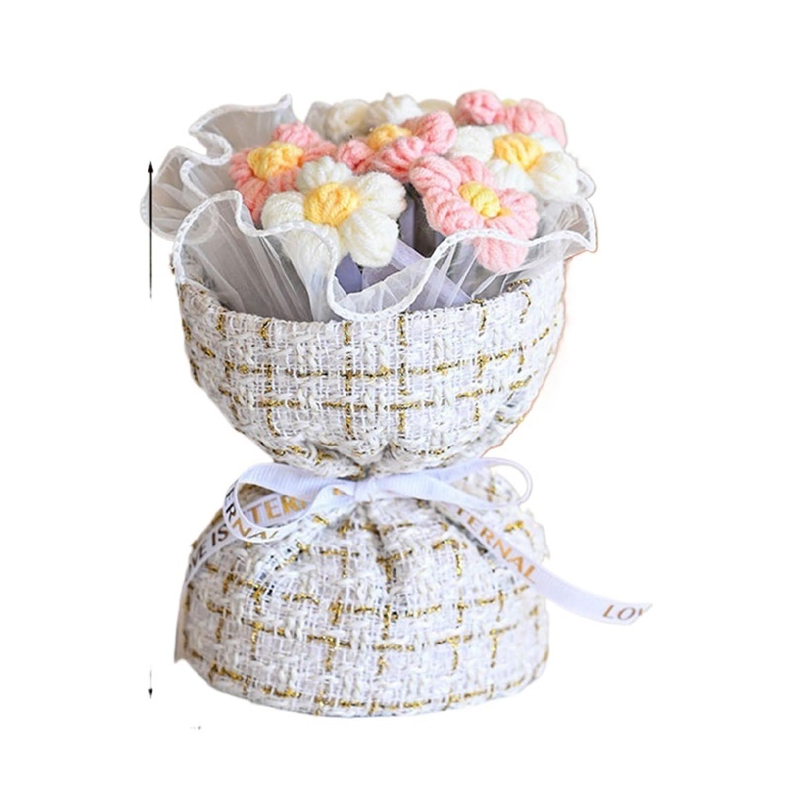 ENWWCH Crochet Flowers Bouquet Rose Hand-Knitted Graduation Wedding For Home(Color2)