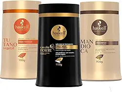 Kit Cronograma Capilar Haskell para Cabelos Elásticos Hidratação, Reconstrução, Nutrição