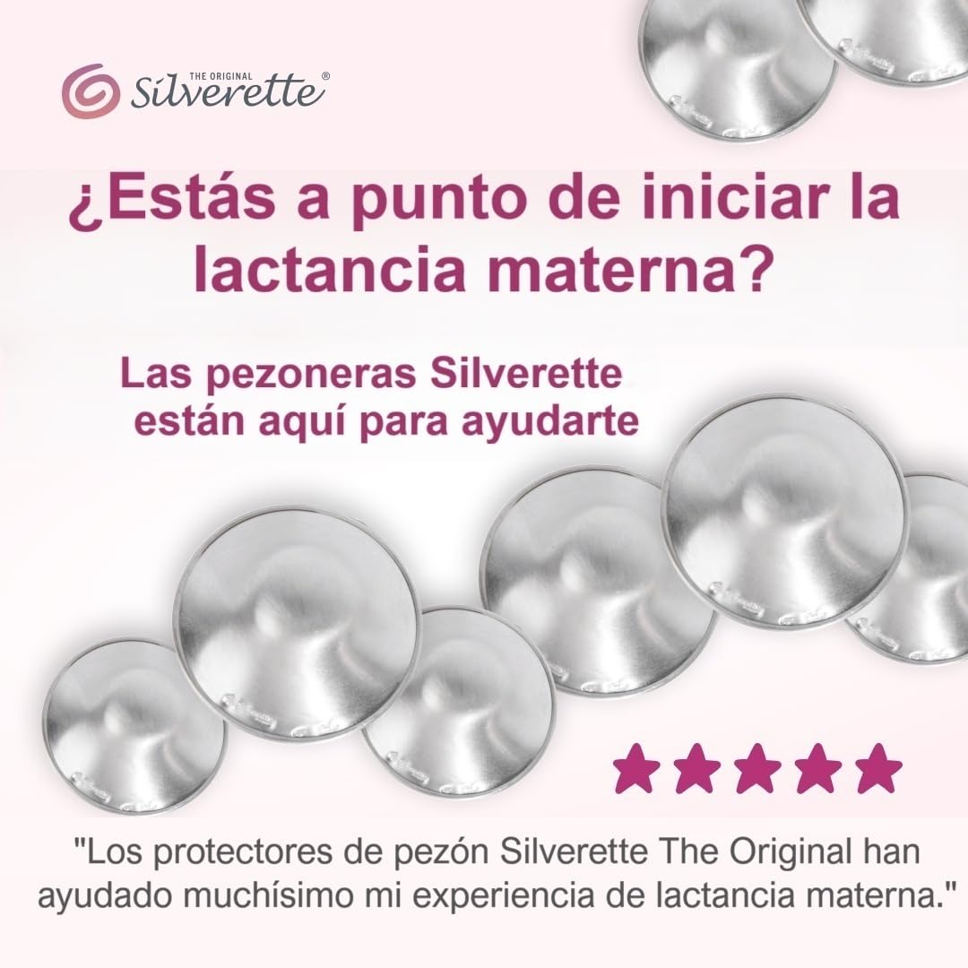Silverette The Original - Pezones de plata 925 para una protección eficaz del pezón durante la lactancia - Forma anatómica con ápice redondeado - 1 Paquete de 2 piezas
