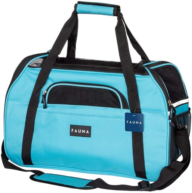 Fauna Travel Pet Carrier - Portable & Foldable Airplane Dog & Cat Carrier For Small Animals, Puppies, Rabbits - Airline Approved Bag With Washable Soft Pad, Carry Strap, Accessories Pocket - Blue