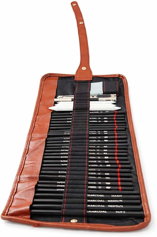 Kit Lápis de Desenho Profissional 39 Peças com Estojo Portátil, Lápis Artísticos, Borrachas, Estilete e Acessórios para Artistas e Estudantes Linha Super Premium