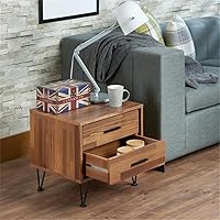 Vista 6 de Acme Deoss Mesita de noche rectangular de madera con 2 cajones con patas en forma de V en nogal