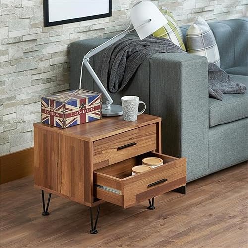 Miniatura 6 de Acme Deoss Mesita de noche rectangular de madera con 2 cajones con patas en forma de V en nogal