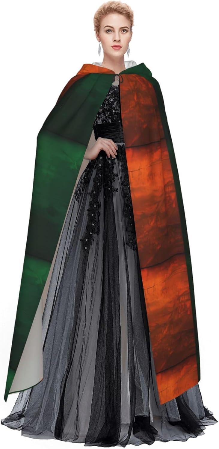 Irish Flag Men Women Halloween Role Play Party Decoration Hooded Poncho Black