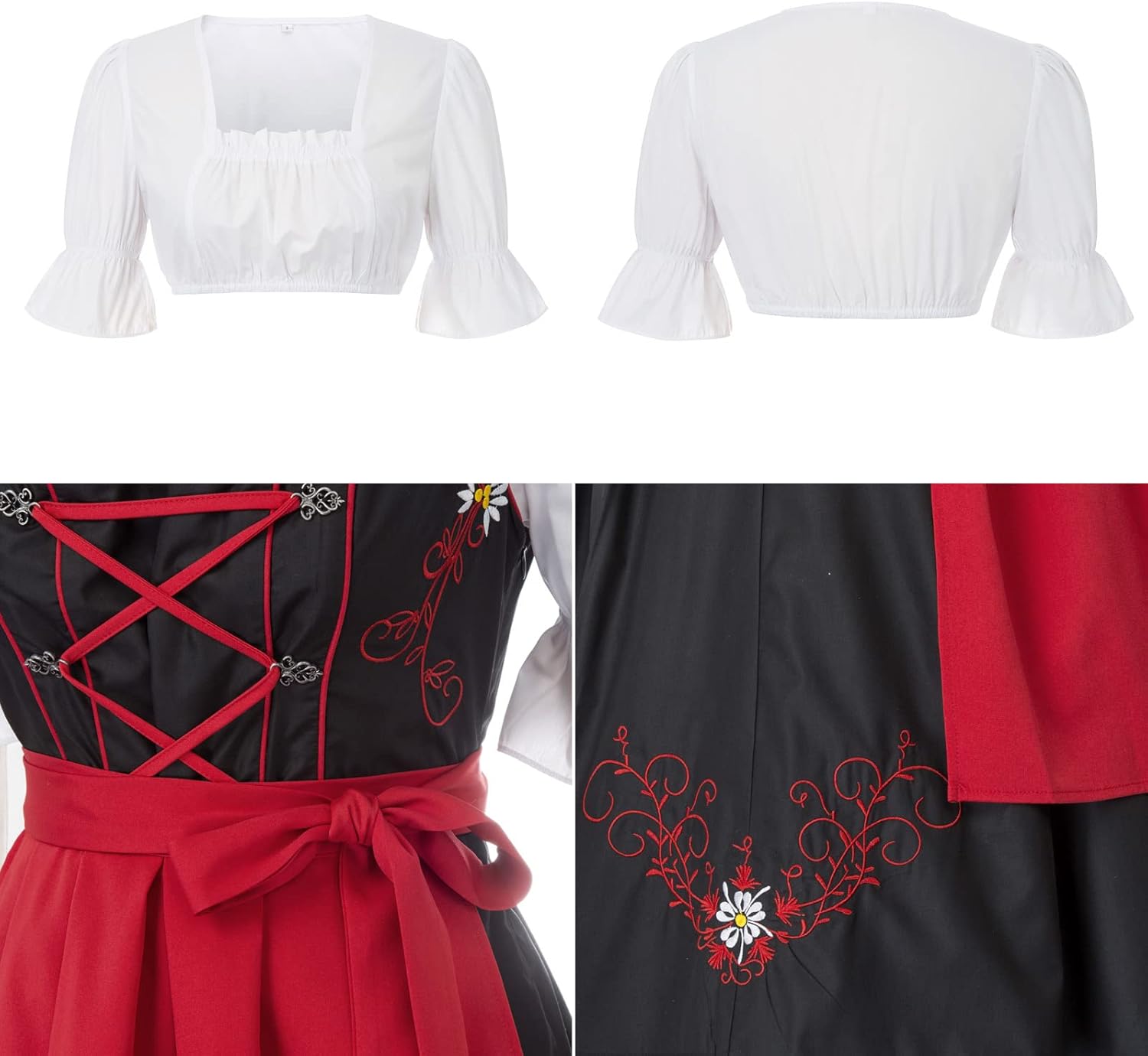 Miniatura 4 de JASAMBAC - Vestido de mujer de 3 piezas disfraz para Oktoberfest festival de cerveza bávara alemana