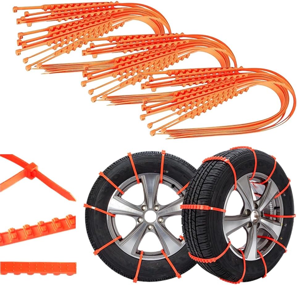 Anti Snow Chains, Snow Tire Chains, Reusable Anti-skid Snow Chains, Portable Pickup Truck and SUV Chains, Winter Tire Wheel Chains, Emergency Anti-skid Plastic Ties for Muddy Winter Roads (50PCS)