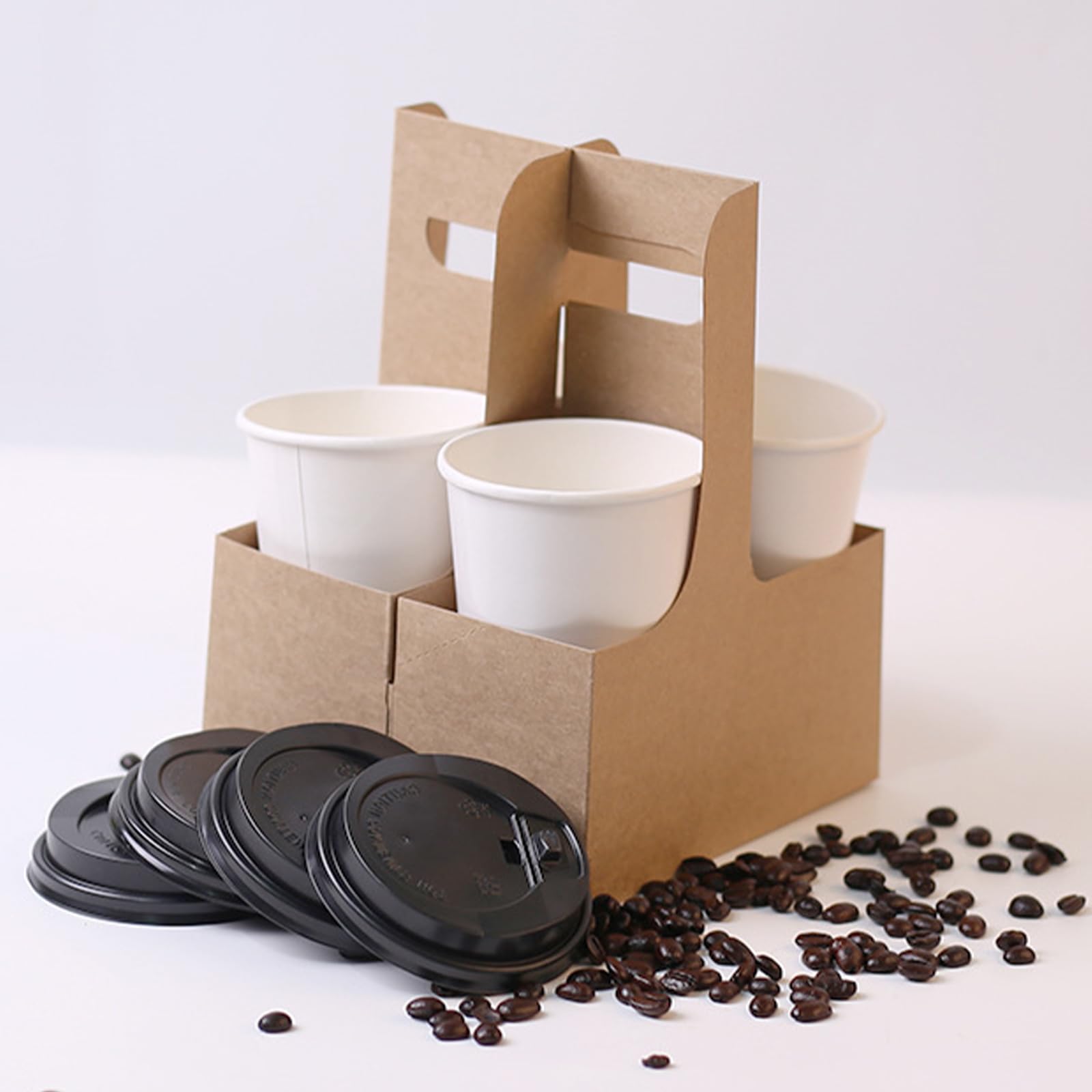 100 Stück Pappe Kaffee Getränkehalter, 2 Tassen Craft Getränketräger mit Griff Faltbarer Getränketräger aus Kraftkarton für Lieferdienste, Bar, Restaurant, Café & Take Away (Braun)