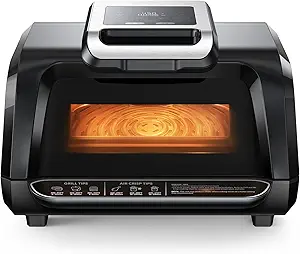 Indoor Grill Smokeless, Air Fryer Grill Combo with Adjustable Temperature to 450°F, Electric Grill with Viewing Window, Removable Nonstick Grate, Fast and Even Heating, 4Qt for Family, with Tongs