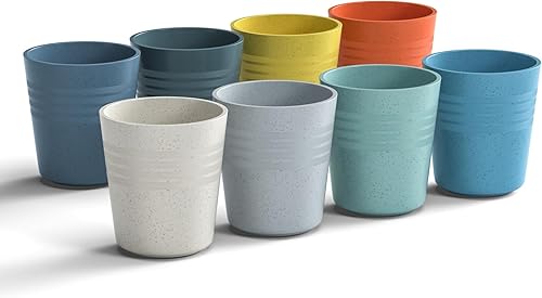 Homestockplus Vasos de paja de trigo de 8 onzas, Juego de 8 vasos pequeños de plástico reutilizables, sin BPA, irrompibles para agua para cocina y