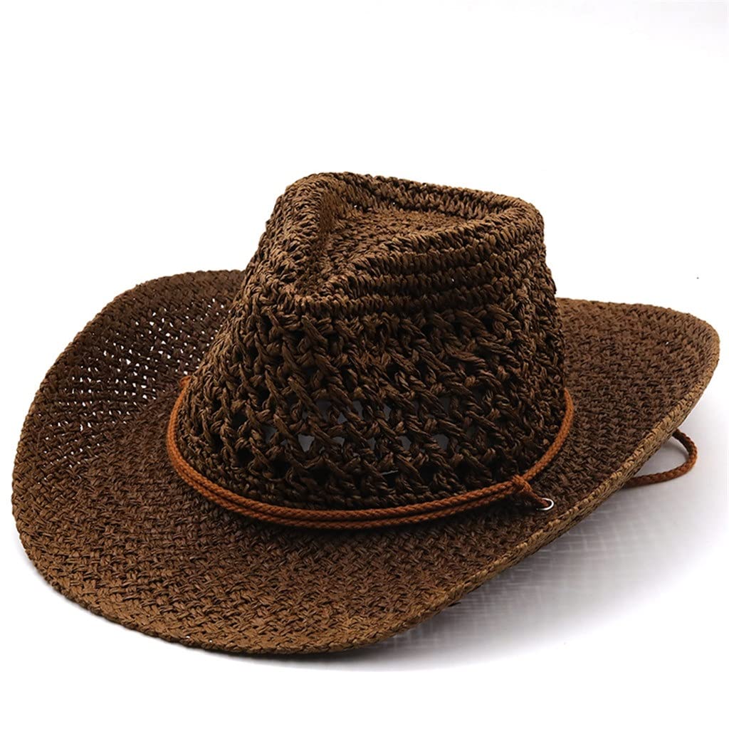 ZJDYDY ZJDYDY Sombrero de Vaquero Occidental Hombres Panamá Verano al Aire Libre Gorra de Playa Mujeres Sombrero de ala Ancha Sombrero de Paja para Hombre (Color : C, Size : 56-58CM)