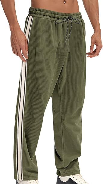 Mens Casual Sweatpants Lightweight Drawstring High Waisted Workout Palazzo Side Striped Wide Leg Pants with Pockets