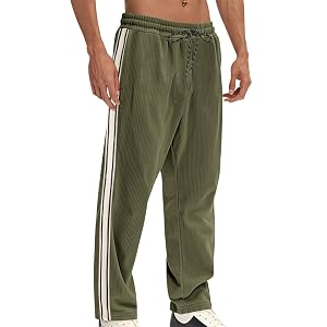 Mens Casual Sweatpants Lightweight Drawstring High Waisted Workout Palazzo Side Striped Wide Leg Pants with Pockets