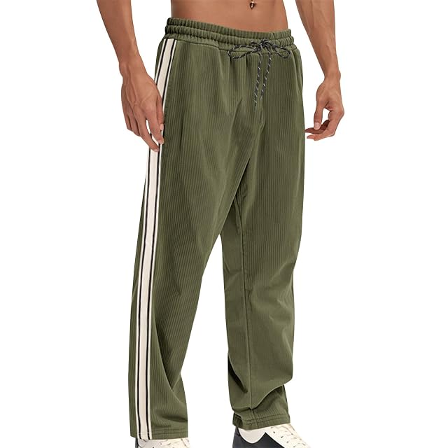 Mens Casual Sweatpants Lightweight Drawstring High Waisted Workout Palazzo Side Striped Wide Leg Pants with Pockets