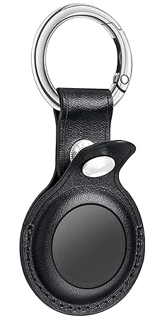 CONTACTS Airtag Premium Leather Key Ring Holder Case Cover Compatible with Apple Airtag (Black)�