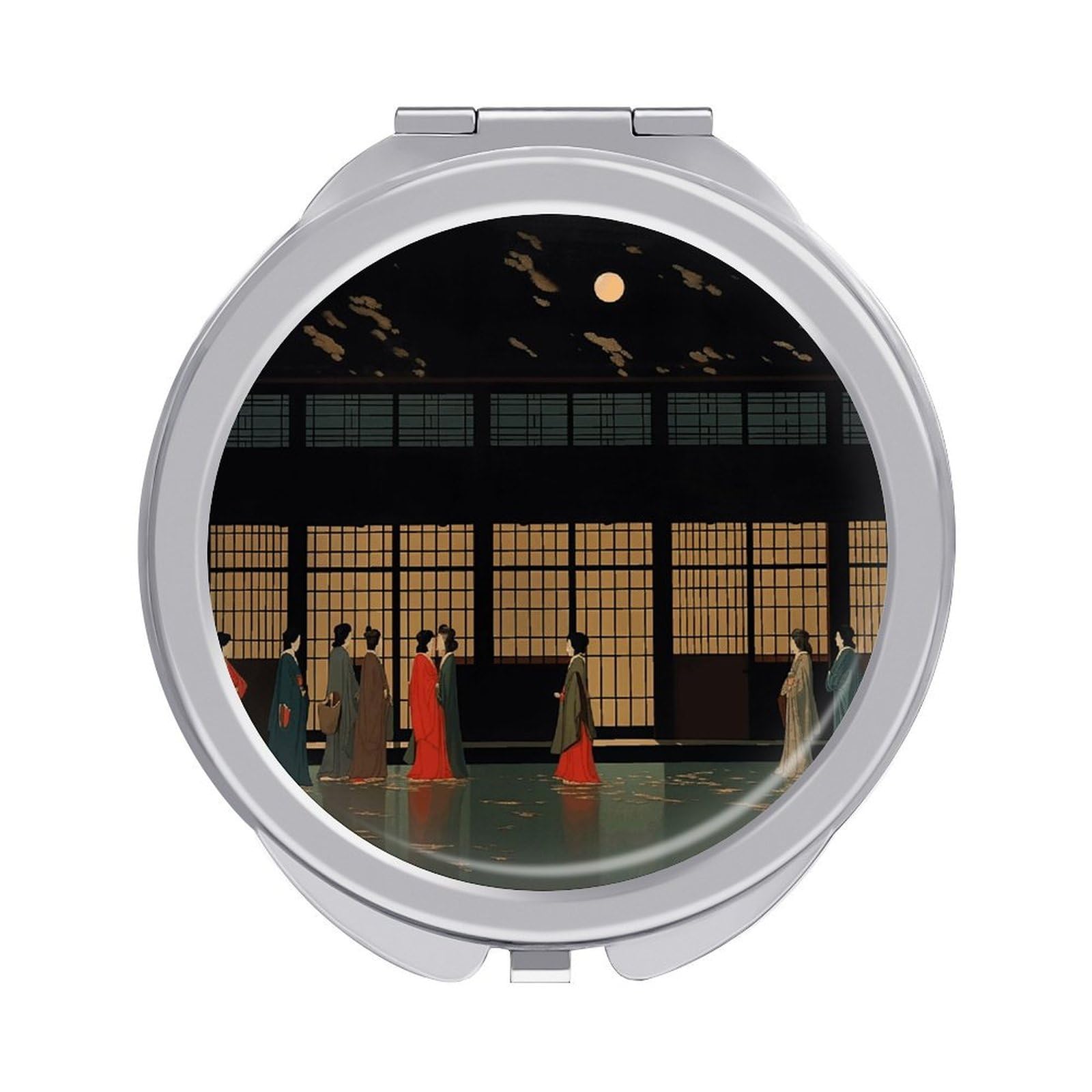 Fekiloot Girls Style Oriental Travel Makeup Mirror Handheld Compact Mirror Portable Pocket Mirror Double-Sided 1X/2X Magnifying For Handbag And Purses