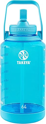 Miniatura 10 de Takeya Tritan - Botella de agua motivacional de 32 onzas con tapa con popote, duradera, sin BPA, con marcador de tiempo, a prueba de fugas y Azul