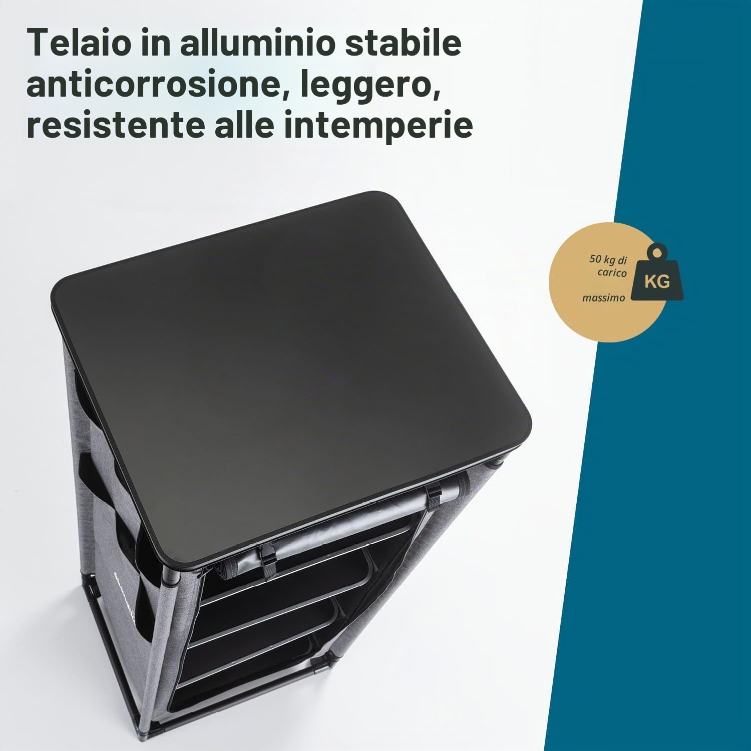 Skandika Ruoka Armadio da Campeggio|Armadio Alto, Sistema a innesto Senza Attrezzi, Altezza 140 cm, 4 Scomparti con Ripiani, Borsa per Il Trasporto